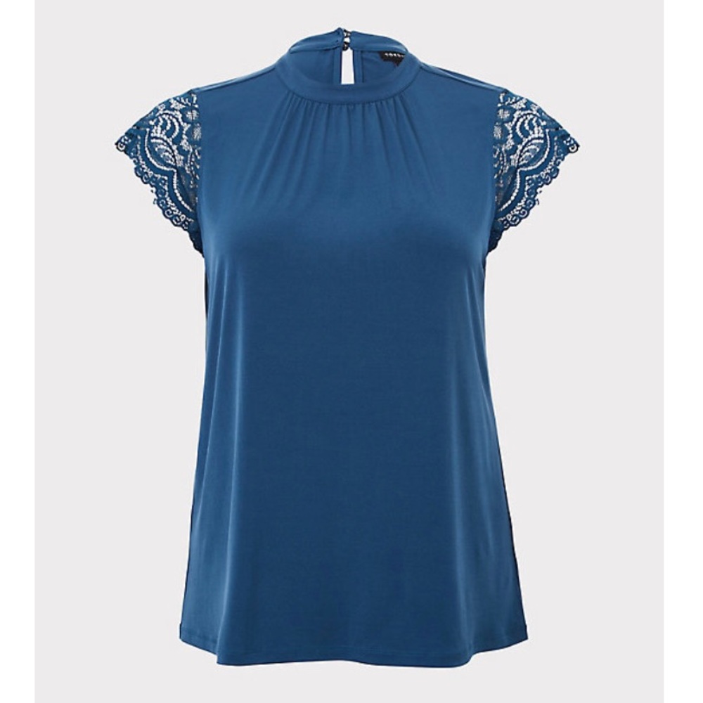 Dark Teal Studio Knit Lace Sleeve top